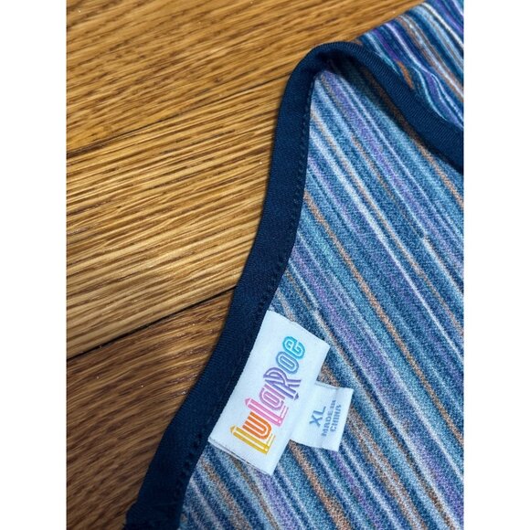 Lularoe Womens Natalie Jumpsuit Size XL Blue Striped Wide Leg Cropped Stretch - Picture 4 of 6